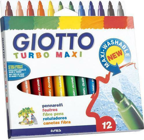 Giotto Turbo Maxi Washable Drawing Markers 5mm Thick Set 12pcs