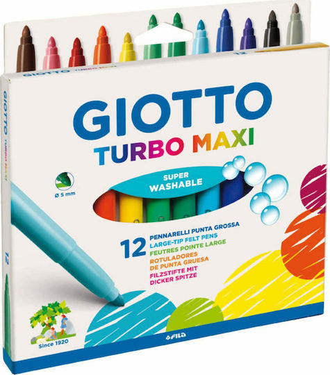 Giotto Turbo Maxi Washable Drawing Markers 5mm Thick Set 12pcs