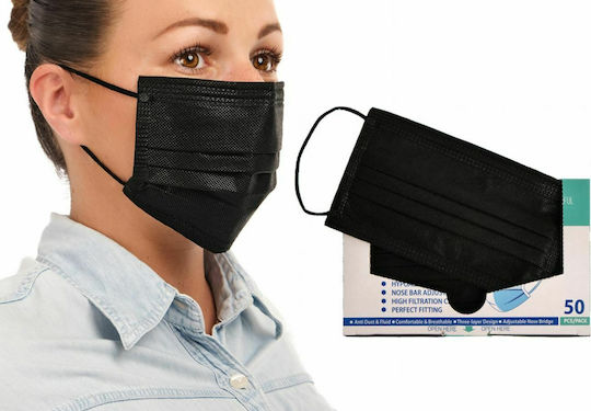 Finezza Surgical Mask Single Use 3ply Type IIR BFE 98% Protective Mask Non-Reusable Type IIR Surgical Black ΠΡ-ΜΑ-02 50pcs