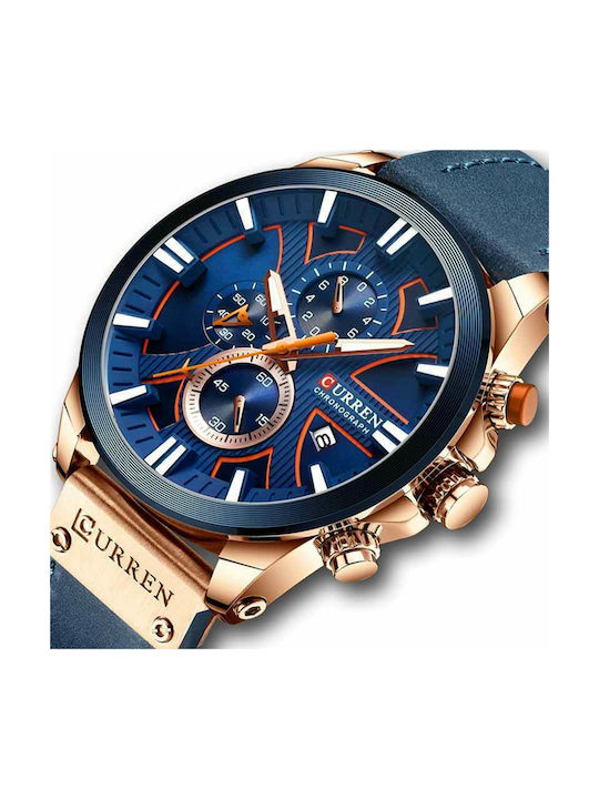 Curren Watch Chronograph Battery with Blue Leather Strap