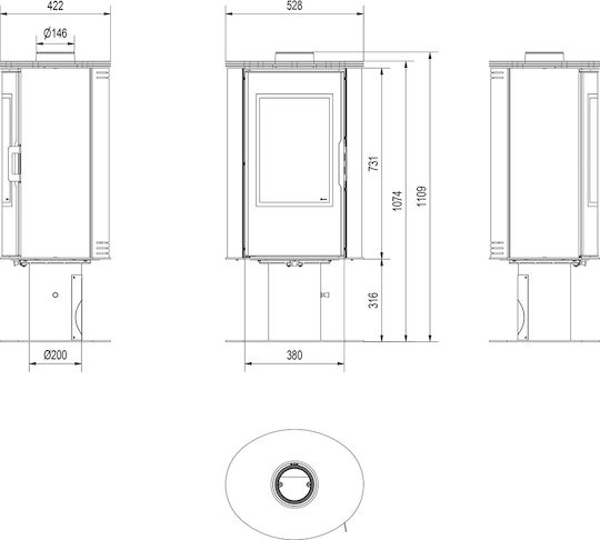 Kratki Koza/AB/S/N/O/DR/Glass/Kafel Oțel Soba pe lemne 8kW Roșu
