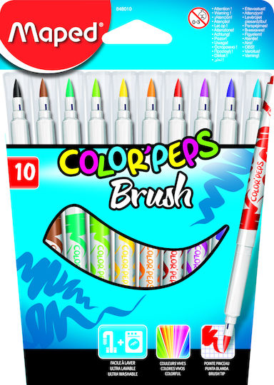 Maped Color'Peps Brush Μαρκαδόροι Ζωγραφικής 2.8mm Πλενόμενοι Σετ 10 χρώματα