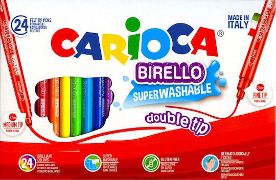 Carioca Birello Double Tip Washable Drawing Markers 4mm Thin Double Tip Set 24pcs