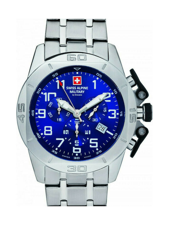 Swiss Alpine Military by Grovana Watch Chronograph Battery with Silver Metal Bracelet 7063.9135SAM