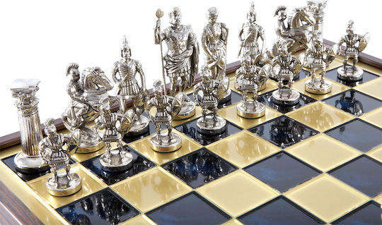 Manopoulos Greco-Roman Era Handmade Chess Metal with Pawns 41x41cm