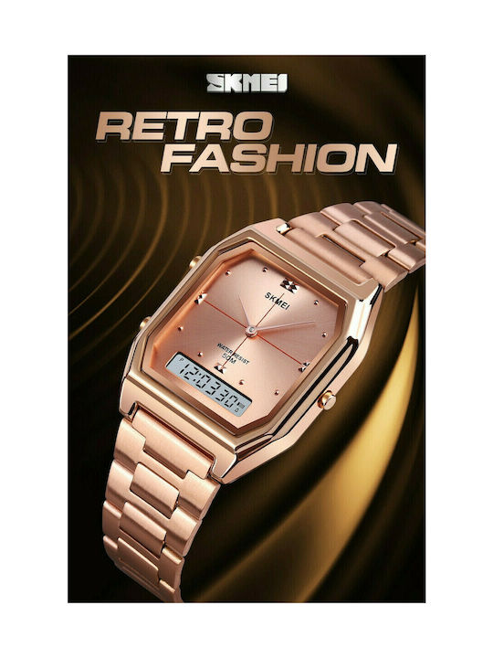 Skmei 1612 Analog/Digital Watch Battery with Pink Gold Metal Bracelet