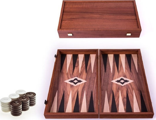 Manopoulos Walnut Replica Handmade Backgammon Wooden with Checkers 30x30cm