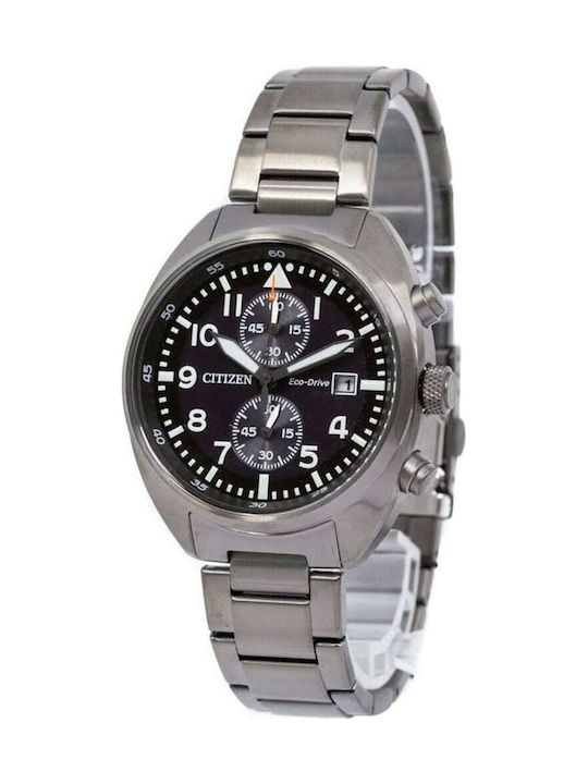 Citizen Ανδρικό Ρολόι 41mm Χρονογράφος Eco - Drive με Μαύρο Μεταλλικό Μπρασελέ