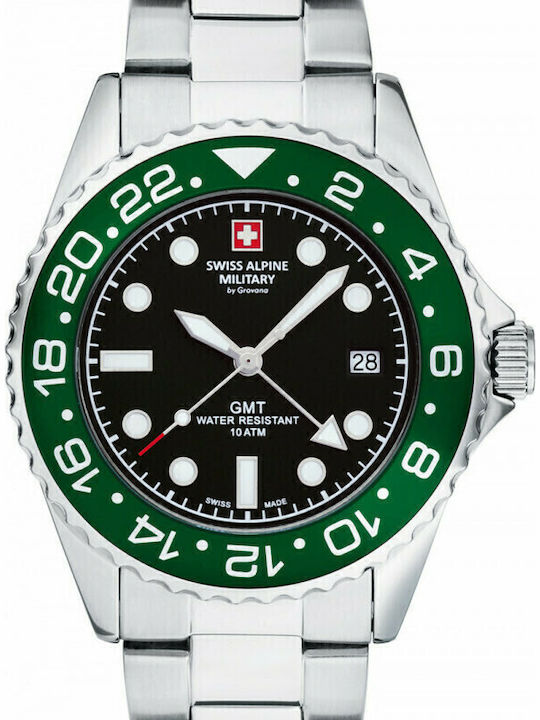 Swiss Alpine Military by Grovana Men's Watch 43mm Battery with Silver Metal Bracelet