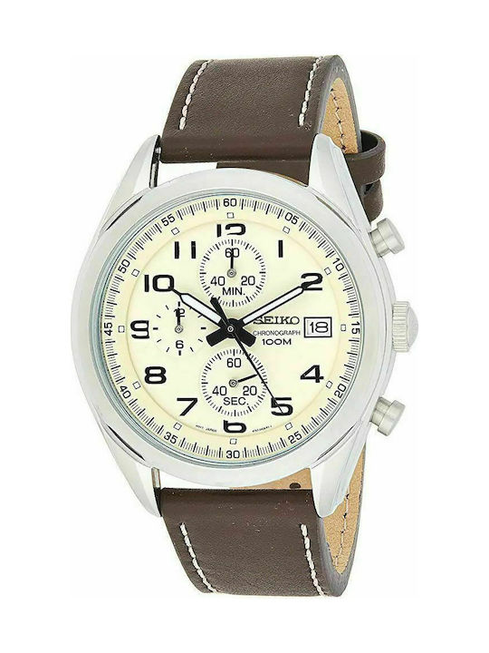 Seiko Ceas Cronograf Baterie cu Maro Curea de piele