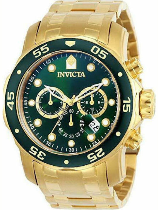 Invicta Ανδρικό Ρολόι 48mm Χρονογράφος Μπαταρίας με Χρυσό Μεταλλικό Μπρασελέ