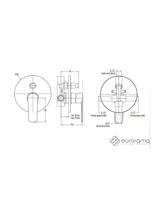 Eurorama Klint Built-in Faucet Mixer for Shower 2 Exits Chrome