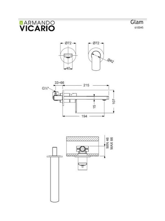 Armando Vicario Glam Σετ Μίκτης & Στόμιο Εντοιχισμού για Νιπτήρα 1 Εξόδου Chrome