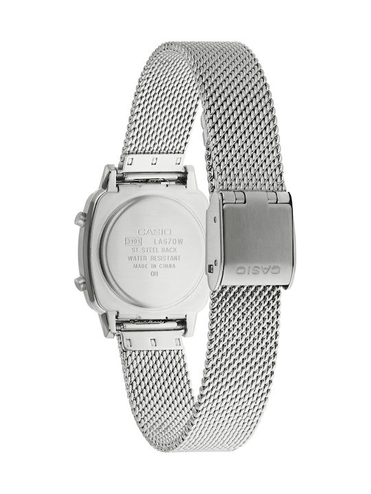 Casio Vintage Digital Women's Watch Chronograph with Silver Metal Bracelet