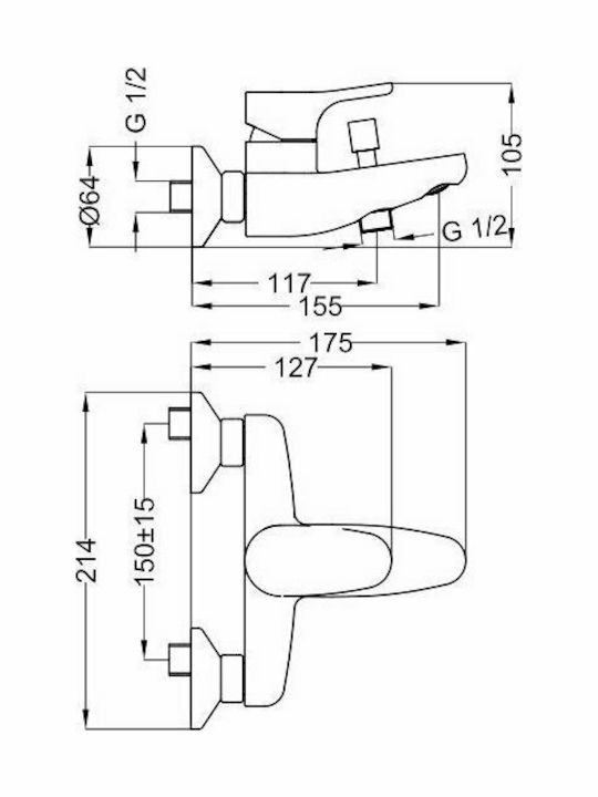 Teorema Tag Mixing Bathtub Shower Faucet Complete Set Silver