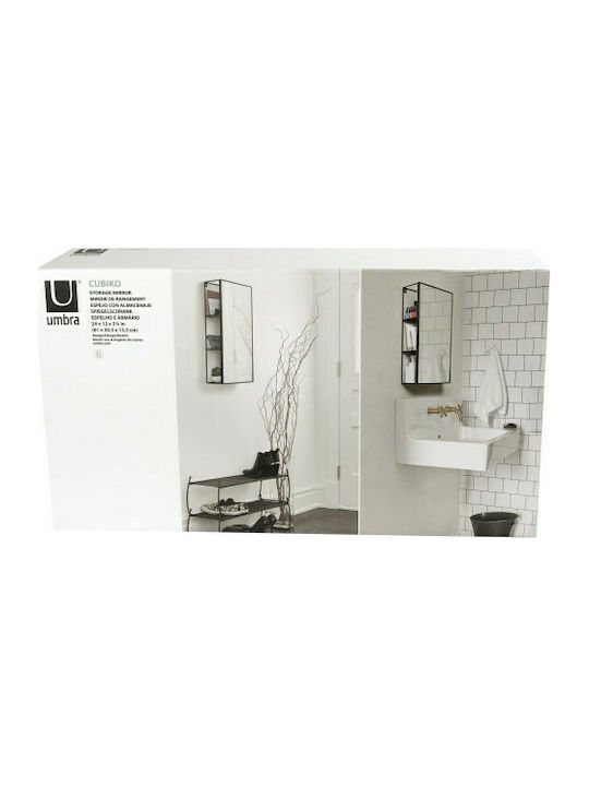 Umbra Cubiko Oglindă de Baie Dreptunghiulară cu Raft 30x32cm Negru