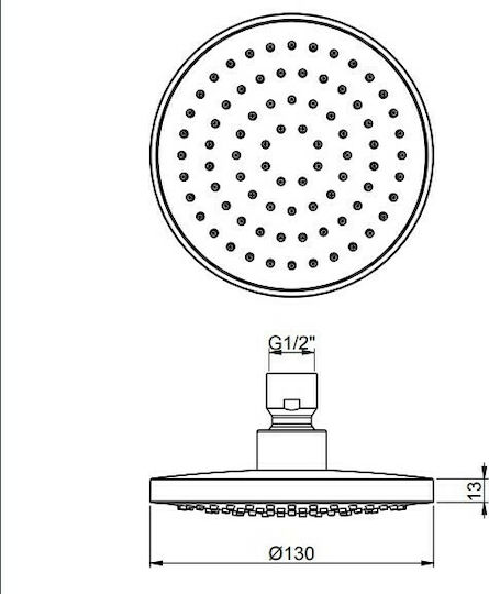 Eurorama Plastic Round Wall Mount Showerhead Silver Ø13cm Emotion 206-E044106-100+E021058-100