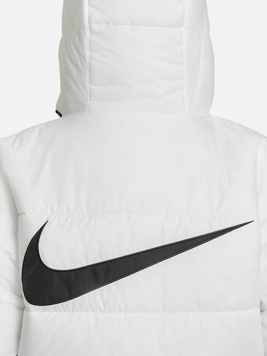 Sportswear Κοντό Γυναικείο Puffer Μπουφάν για Χειμώνα Λευκό