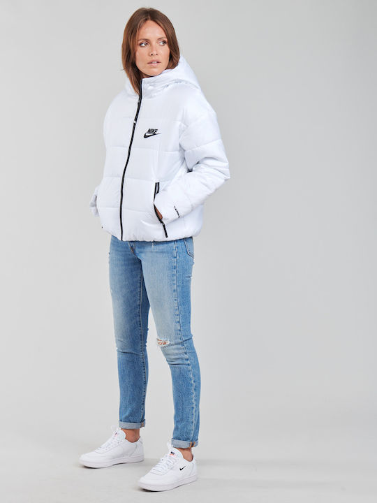 Sportswear Κοντό Γυναικείο Puffer Μπουφάν για Χειμώνα Λευκό