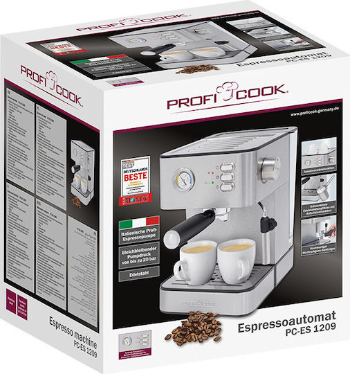 Profi Cook PC-ES 1209 Μηχανή Espresso 850W Πίεσης 20bar Ασημί