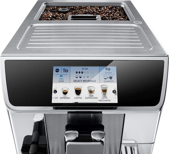 De'Longhi Primadonna Elite Automatic Espresso Coffee Machine 1450W Pressure 19bar for Cappuccino with Grinder Silver ECAM650.85.MS