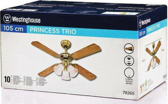 Westinghouse Princess Trio Таванен вентилатор 105см с Осветление Древна Месингова