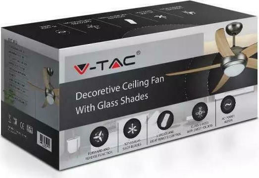 V-TAC Ανεμιστήρας Οροφής 132cm με Φως Καφέ / Χρυσός