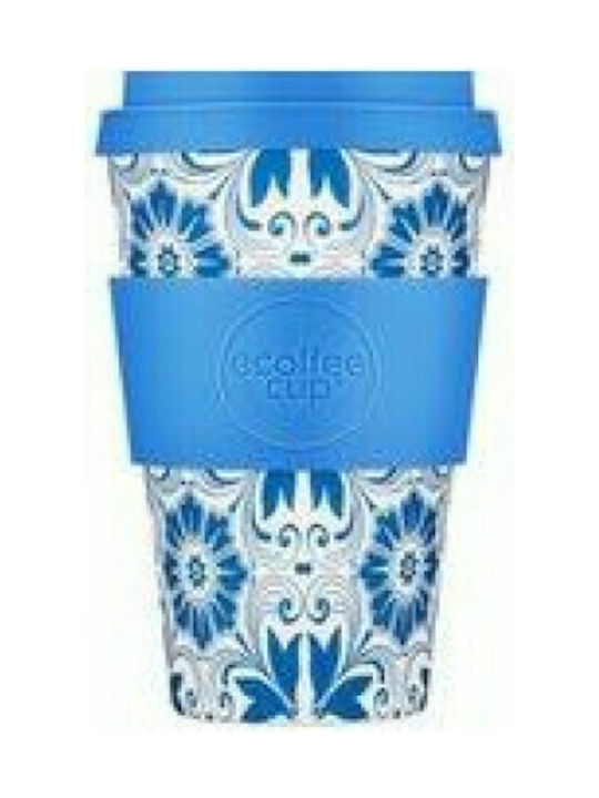 Ecoffee Cup Delft Touch Bamboo Cup with Lid Blue 400ml