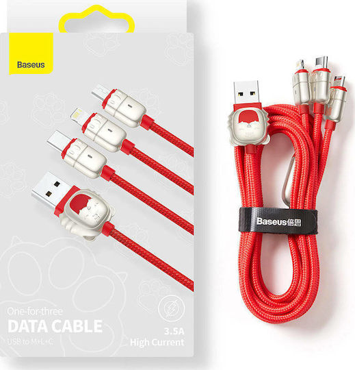 Baseus Tiger Braided USB to Lightning / Type-C / micro USB 1.2m 3.5A Cable Red (CASX010009)