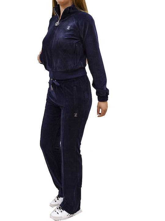 Damen Sweatshirtjacke Samt Marineblau