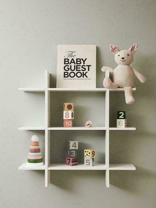 Kids Shelves Wooden Shelving Unit 3 Levels Wall Mount White 70x16x70cm