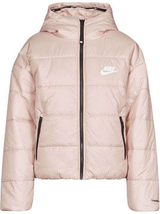 Sportswear Women's Short Puffer Jacket for Winter with Hood Pink