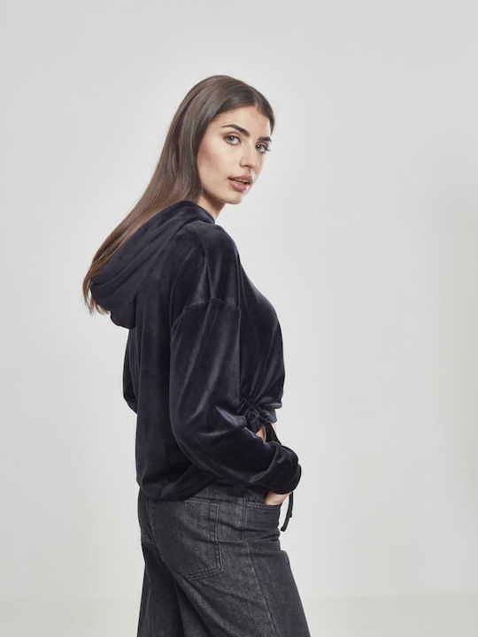 Cropped Hanorac pentru femei Catifea Cu glugă Negru