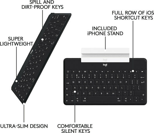 Logitech Keys-To-Go Ασύρματο Bluetooth Πληκτρολόγιο Αγγλικό US