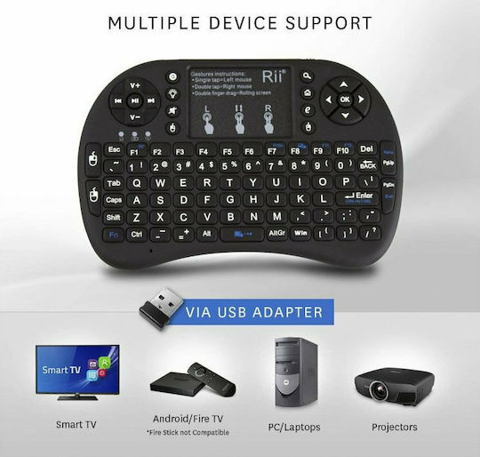 Riitek mini i8+ Ασύρματο Πληκτρολόγιο με Touchpad Αγγλικό US