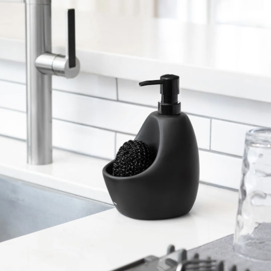Umbra Joey Tabletop Plastic Dispenser for the Kitchen with Sponge Holder Black 600ml