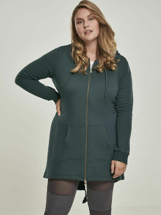 Long Women's Sweatshirt Jacket Hooded Green