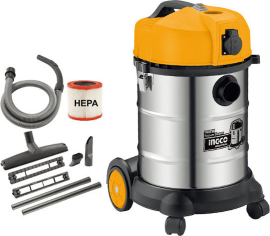 Ingco Staubsauger Flüssigkeiten / Feststoffe 1400W mit Kunststoff Behälter 30Es