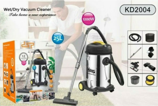 DSP KD2004 Vacuum Wet / Dry 1200W with Stainless Bin 25lt