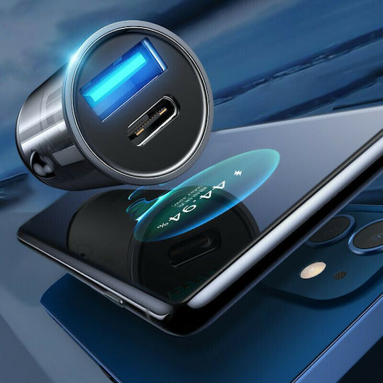 Joyroom C-A43 Автомобилен Зарядно Устройство 20W 3A Бързо Зареждане с Портове 1xUSB-A 1xType-C Сив Цвят