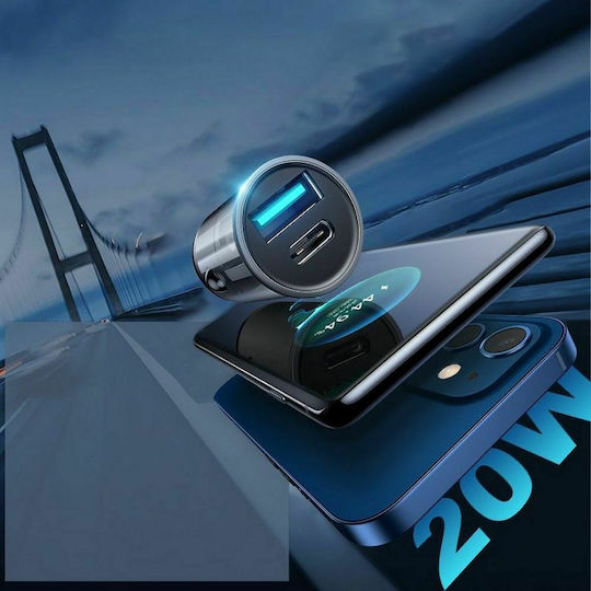 Joyroom C-A43 Автомобилен Зарядно Устройство 20W 3A Бързо Зареждане с Портове 1xUSB-A 1xType-C Сив Цвят