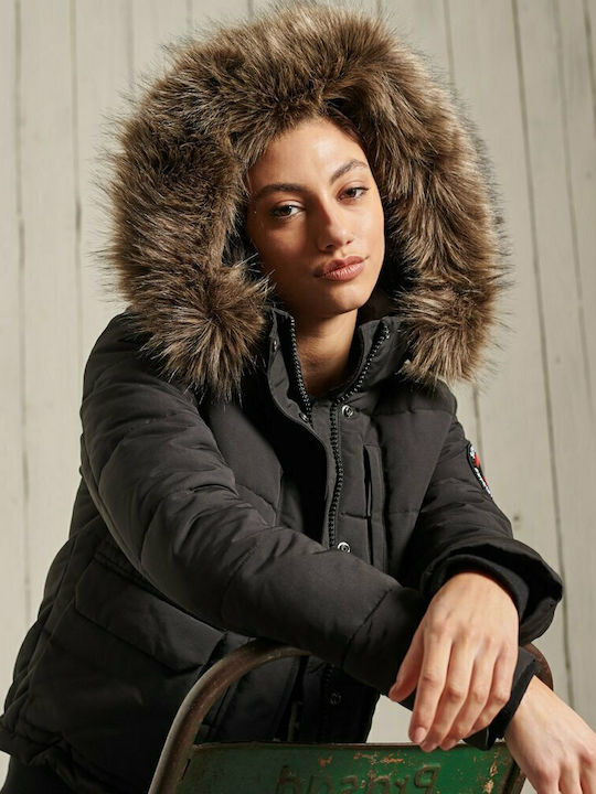 Everest Women's Short Puffer Jacket for Winter with Hood Black
