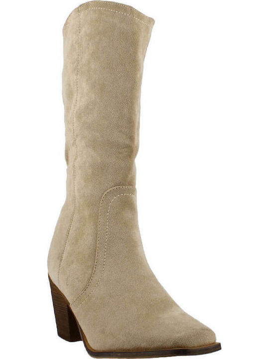 Suede Medium Heel Women's Boots 106.2A-1442 Beige