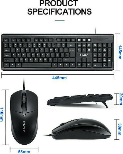 T-Wolf TF500 Set tastatură și mouse Engleză UK