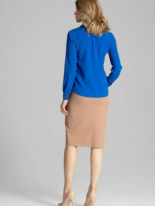 Figl M621 Women's Blouse Long Sleeve with V Neckline Blue 130148