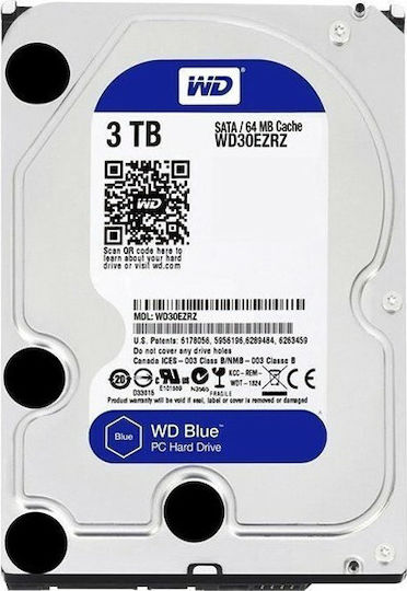 Western Digital Blue 3000ГБ Хард диск Σκληρи дискове 3.5" SATA III 5400оборотивминута с 64МБ Кеш за Настолен компютър WD30EZRZ