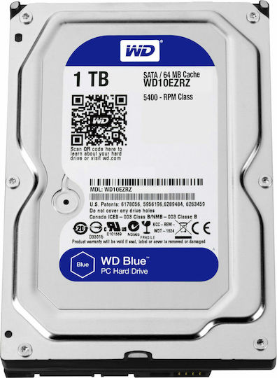Western Digital Blue 1TB HDD Σκληρός Δίσκος 3.5" SATA III 5400rpm με 64MB Cache για Desktop WD10EZRZ