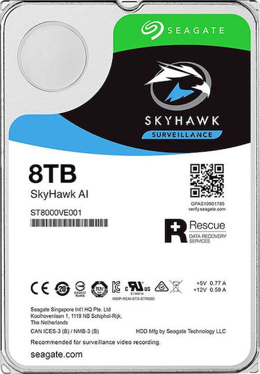 Seagate SkyHawk AI Surveillance 8TB HDD Hard Drive 3.5" SATA III 7200rpm with 256MB Cache for Recorder / NAS / Server ST8000VE001