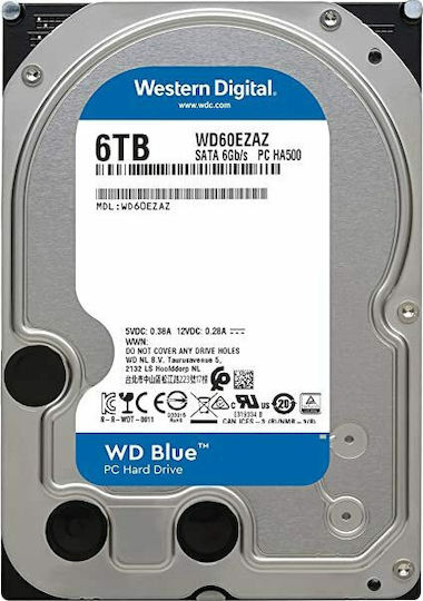 Western Digital Blue 6TB HDD Hard Drive 3.5" SATA III 5400rpm with 256MB Cache for Desktop WD60EZAZ