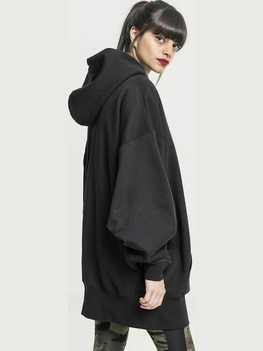 Long Women's Sweatshirt Hooded Black